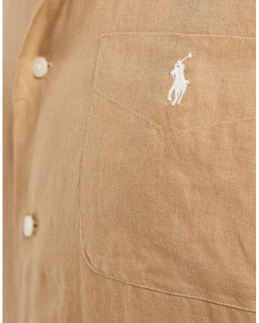 Polo Ralph Lauren Natural Icon Logo Short Sleeve Linen Shirt for men