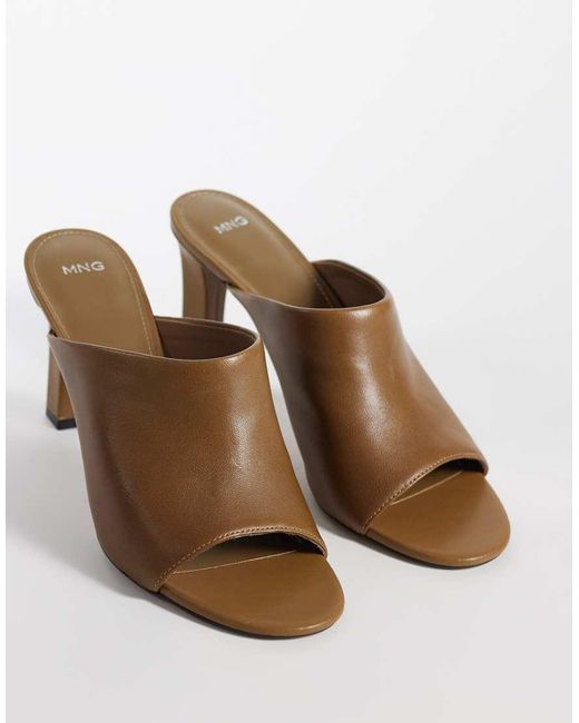 Mango Brown 100% Leather Heeled Mule