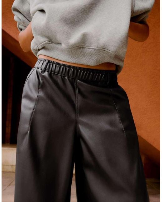 Bershka Brown Sarouel Trousers Leather Effect