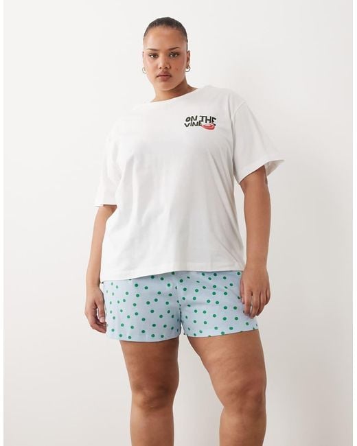 ASOS White Asos Design Curve Oversized Tee And Short Pyjama Set With Tomato Graphic