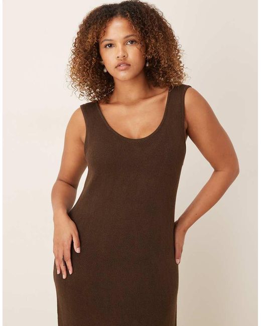 Pretty Lavish Curve Brown Knitted Scoop Neck Maxi Dress Co-Ord