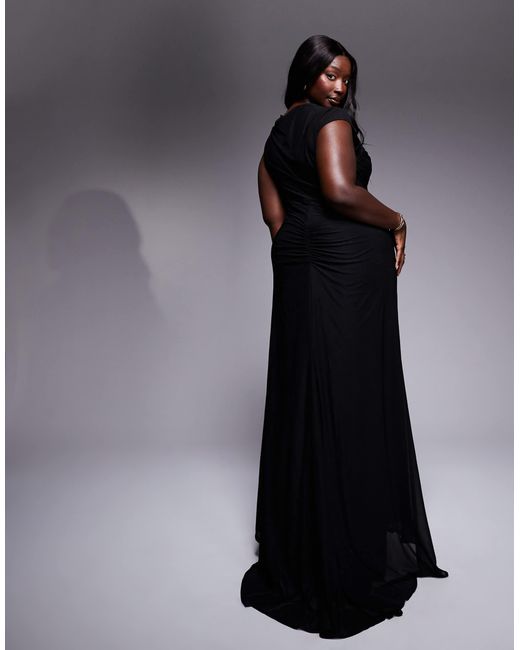 Asos design curve - robe longue transparente avec fleurs appliquées et traîne ASOS en coloris Blue