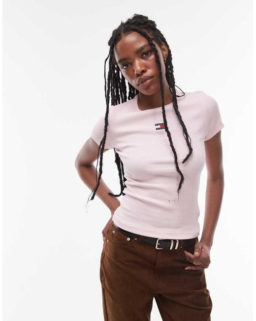 T-Shirt A Coste Con Stemma di Tommy Hilfiger in Pink