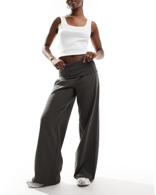 Pull&Bear Black Turnover Waistband Wide Leg Tailored Trouser