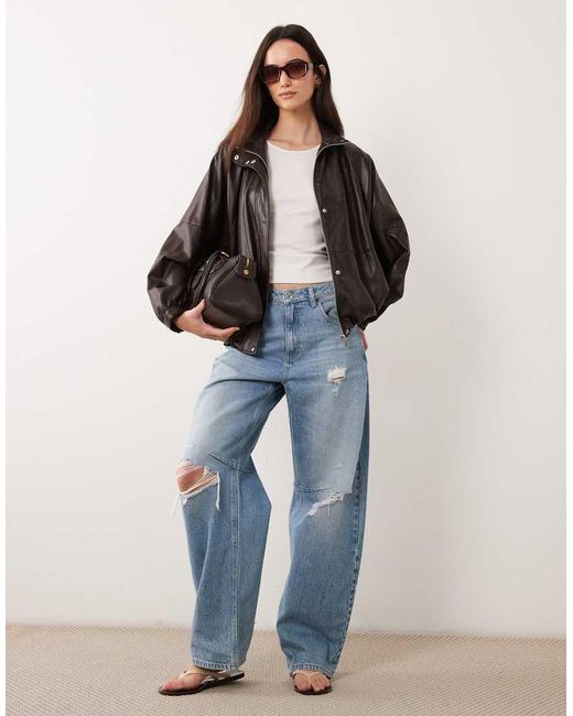 Jdy Brown Funnel Neck Faux Leather Bomber Jacket