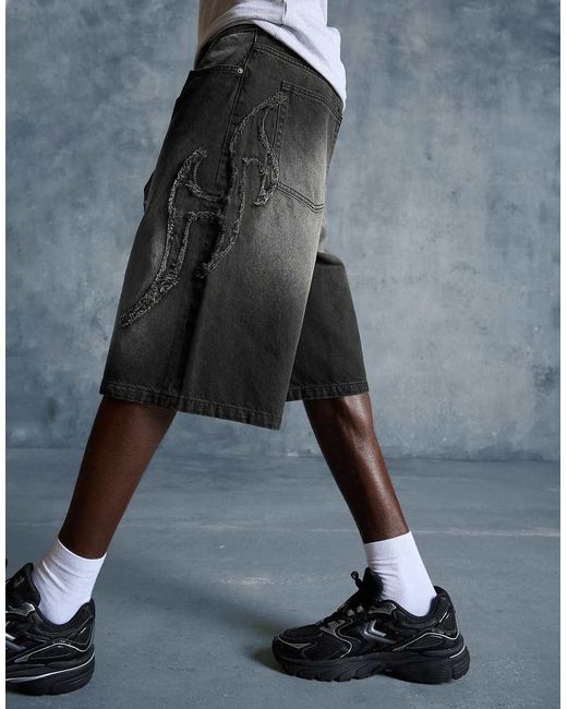 Bershka Gray baggy Bermuda Shorts With Patch for men