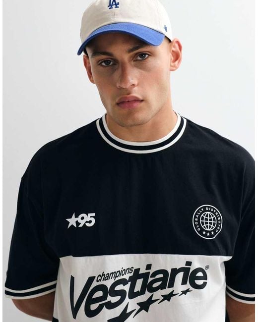 ASOS Blue Oversized Cut And Sew T-shirt With Blocked Soccer Graphic for men