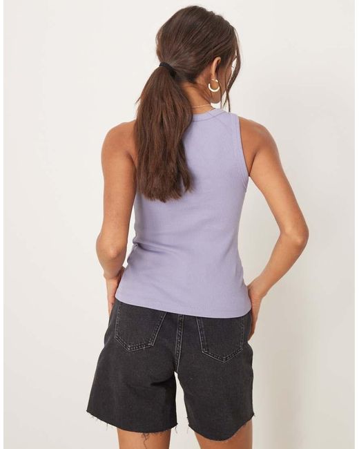 Calvin Klein Geribbelde Tanktop Met Geweven Label in het Purple