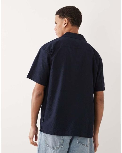 Jack & Jones Blue Premium Seersucker Short Sleeve Shirt for men