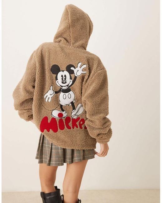 ASOS Brown Disney Oversized Borg Hoodie With Mickey Mouse Print