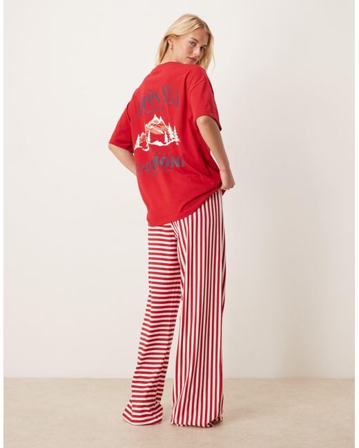 ASOS Red Asos Design Tall Oversized Tee & Wide Leg Trouser Pyjama Set