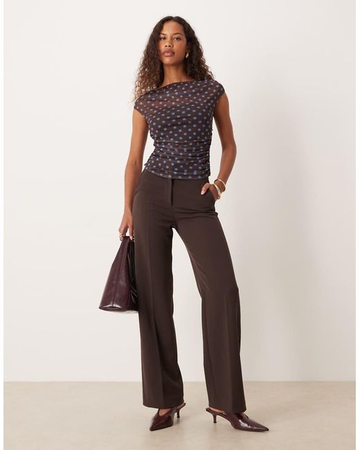 ASOS Brown Gathered Short Sleeve Off Shoulder Mesh Top