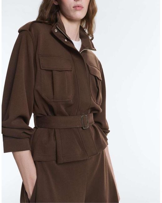 Oysho Brown Cropped Piqué Utility Jacket With Belt