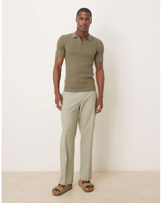 ASOS Gray Muscle Fit Knitted Rib Polo T-shirt for men