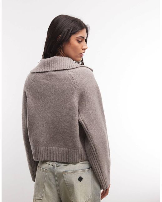 Monki Brown Half Zip Jumper
