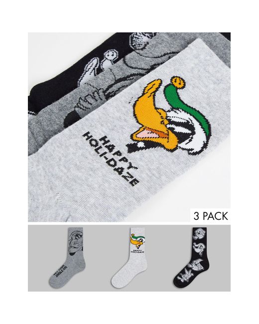 Only & Sons Black 3 Pack Socks With Looney Tunes Print