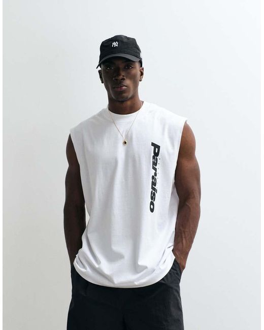 ASOS White Oversized Sideways Tank With Text Graphic for men