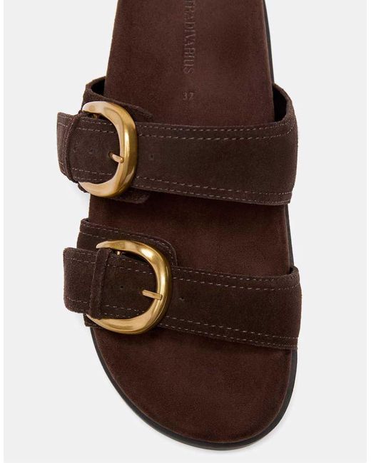 Stradivarius Brown Flat Leather Buckle Sandals