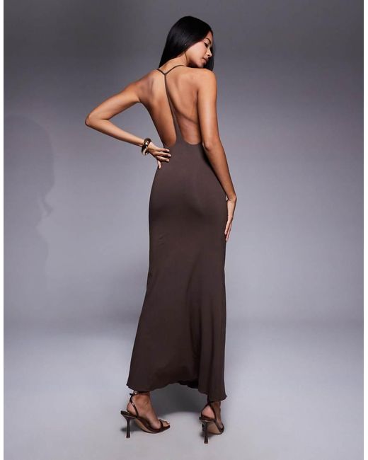 Oh Polly Purple Plunge Halter Neck Maxi Dress