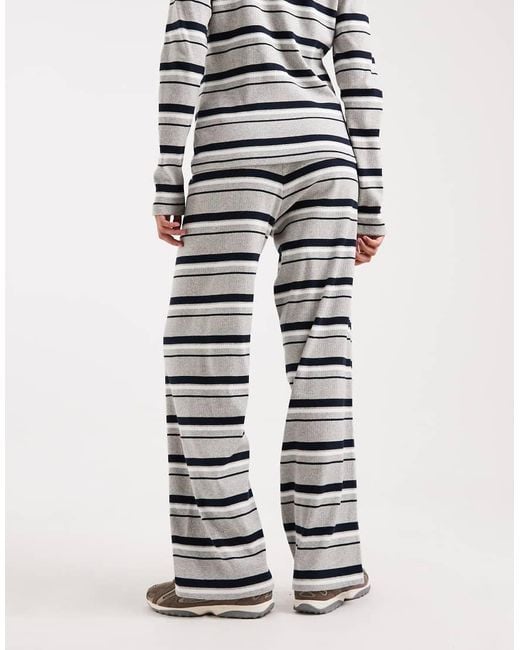 4th & Reckless White Cotton Ribbed Logo Detail Ribbed Elasticated Waist Wide Leg Pants