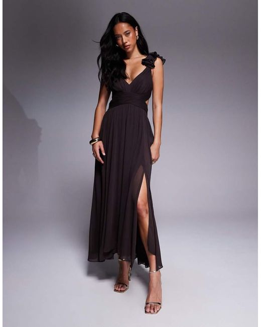 Forever New Blue Ruffle Shoulder Midaxi Dress