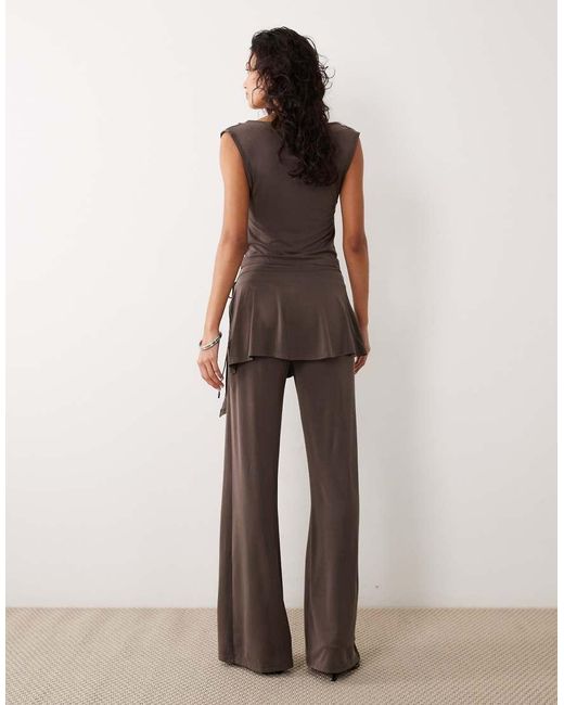 Motel Natural Co-Ord Amata Trouser Skirt Detail Cupro Trousers