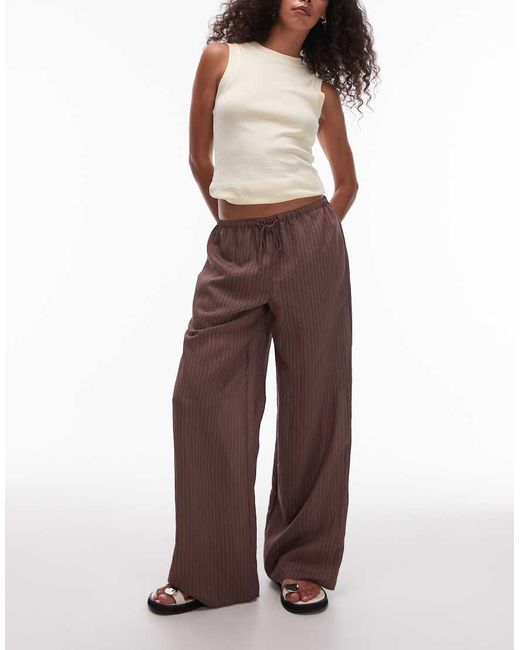 Pantalones Marrón A Rayas De Pernera Ancha Con Cordón Ajustable De (Parte De Un Conjunto) TOPSHOP de color Purple