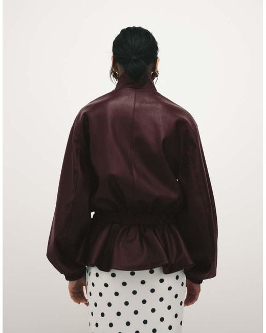 ASOS Red Drop Waist Cinched Leather Look Jacket