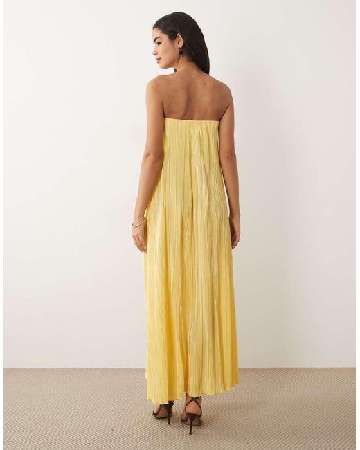 ASOS Natural Plisse Bandeau Trapeze Midi Dress