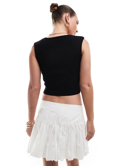 Stradivarius Black Square Neck Knit Crop Top