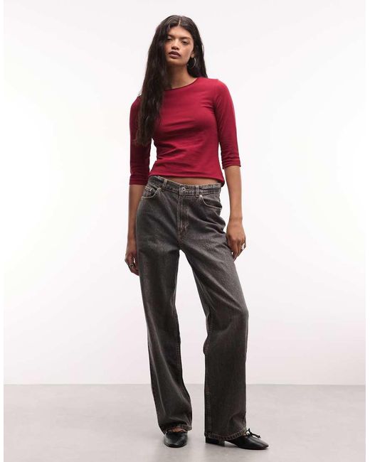 Weekday Red Slim Three Quarter Length Sleeve Top