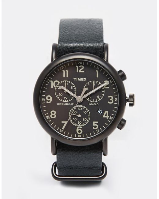 Timex – weekender – chronographenuhr mit lederarmband in Gray für Herren