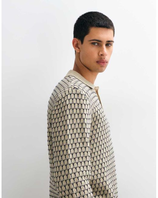 Blend Gray Geometric Knitted Polo Jumper for men