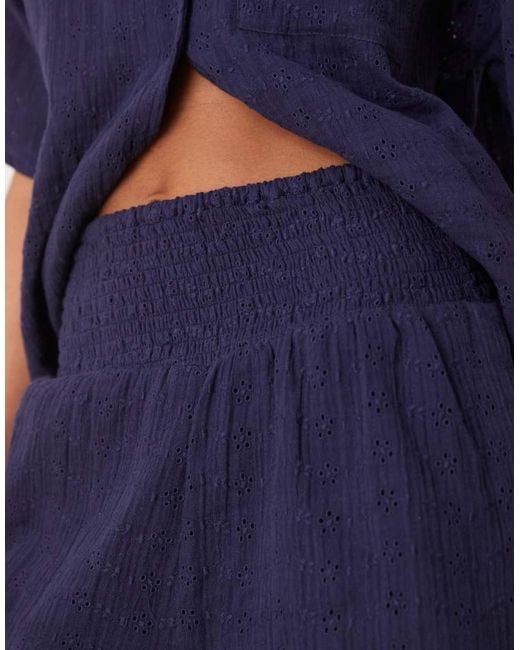 ASOS Blue Broderie Shirred Waist Co-ord Short