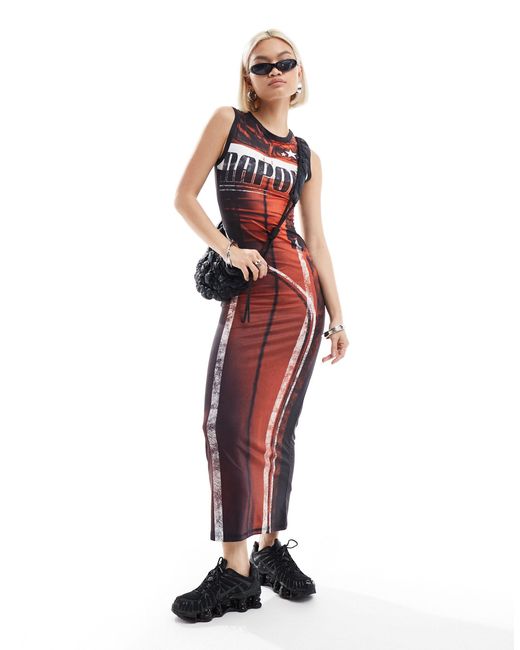 Collusion Red Sports Fitted Maxi Vest Dress