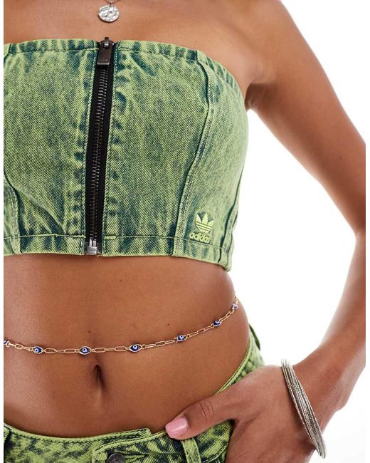 adidas Originals Adilenium Denim Tube Top Co-Ord in Green