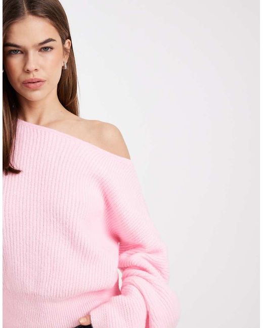 ASOS Pink Knitted Ruched Sleeve Jumper