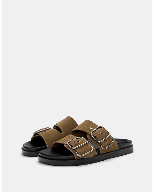 Pull&Bear Brown – flache ledersandalen