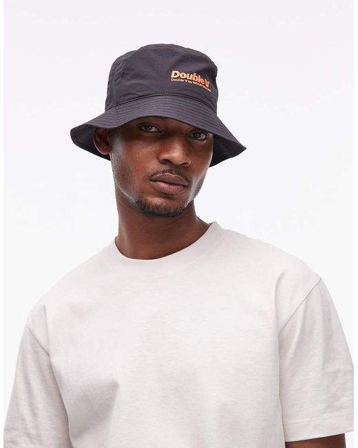 DOUBLE A by WOOD WOOD White Italic Bucket Hat for men