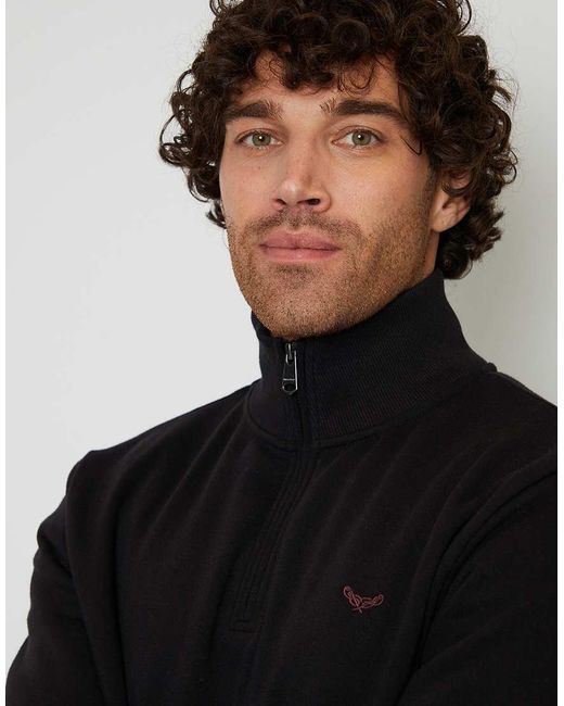 Threadbare Black Quarter Zip Sweatshirt for men