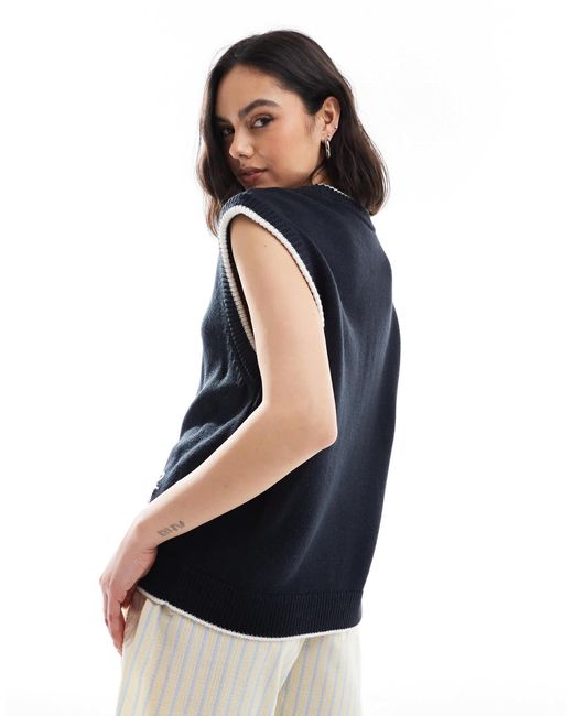 ASOS Blue Knitted Tank Top With Contrast Anchor