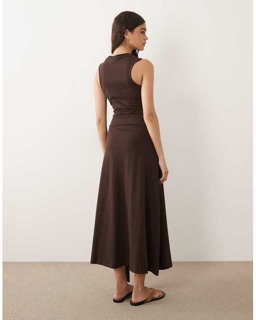 ASOS Natural Sleeveless Midi Dress With Tie Waist