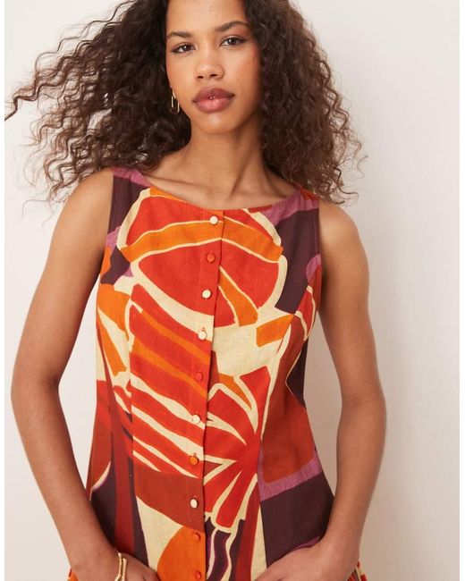 ASOS Orange Button Down Dropped Waist Mini Dress With Straight Neck