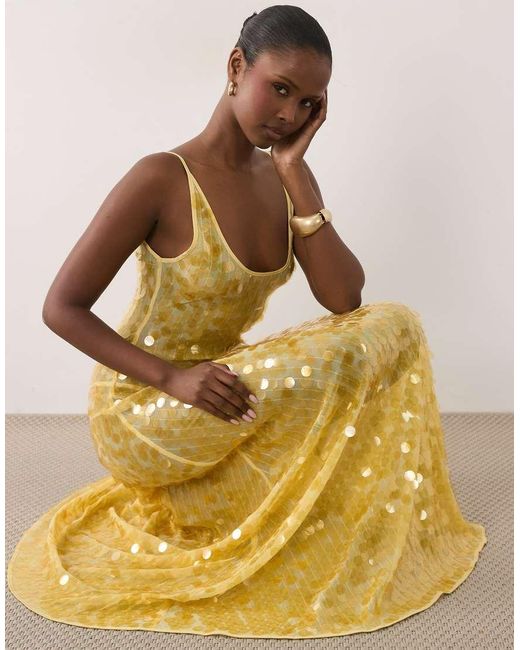 ASOS Metallic Disc Scatter Sequin Scoop Neck Maxi Dress