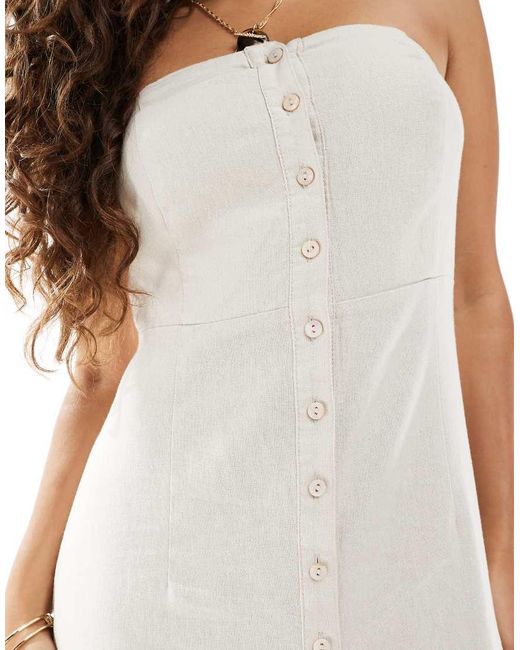Only Petite White Linen Mix Bandeau Midi Dress