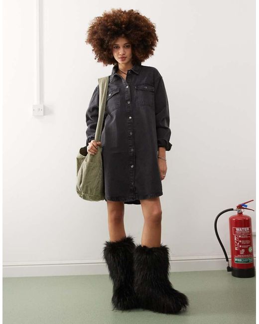 Noisy May Black Long Sleeve Denim Shirt Dress