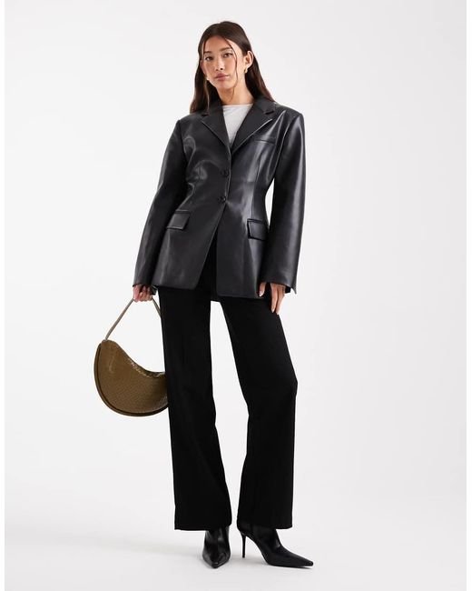 ASOS Black Faux Leather Sculpted Cinch Waist Blazer