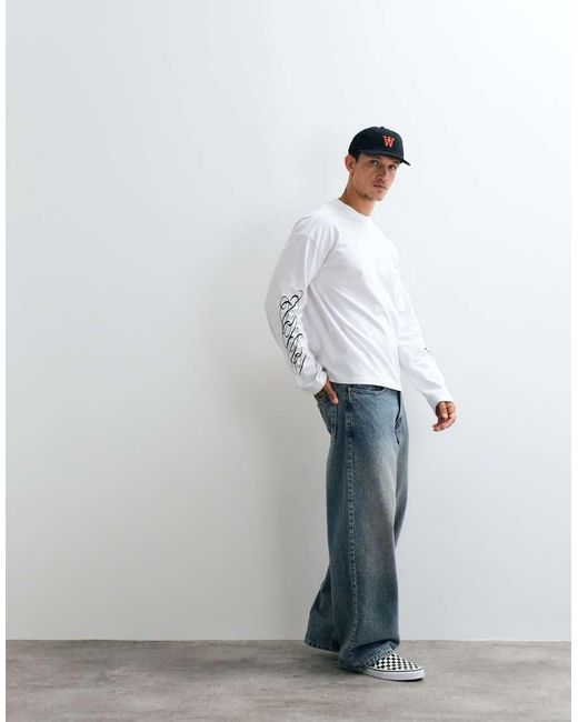 Weekday White Oversized Long Sleeve T-Shirt With Broken Beats Graphic Print for men