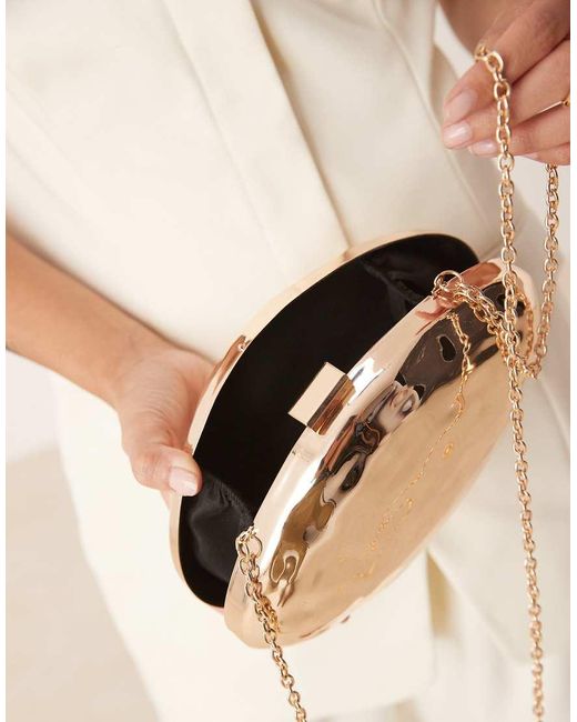 ASOS Natural Hard Case Hammered Abstract Clutch Bag With Cross Body Chain
