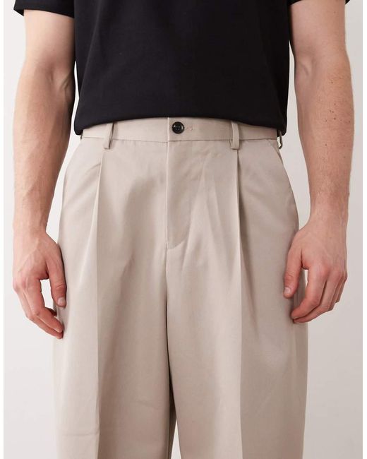 ASOS Natural Smart Pleated Loose Leg Trousers for men